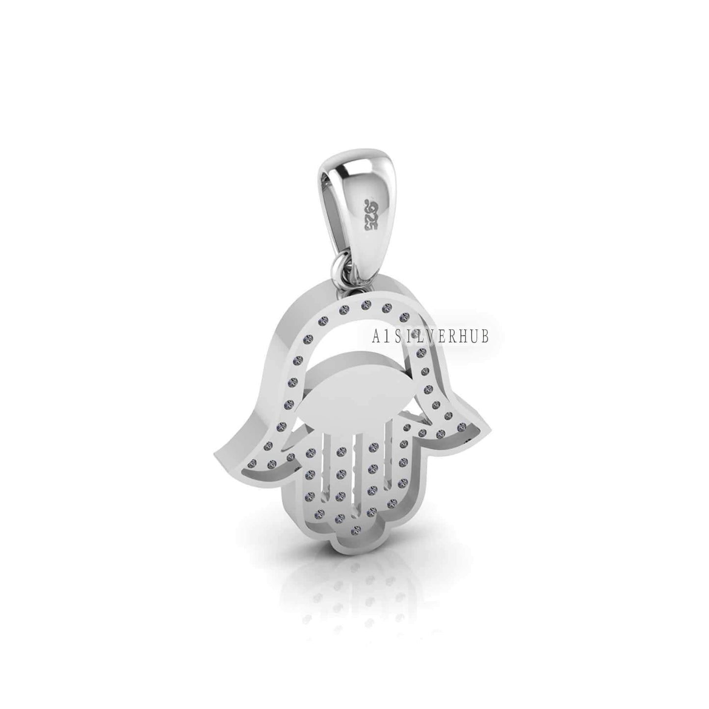 Hamsa Palm with Evil Eye 6x3mm Marquise Blank Bezel CZ Setted Pendant, 925 Sterling Silver Pendant, Good for Resin & Ashes Work, Keepsake