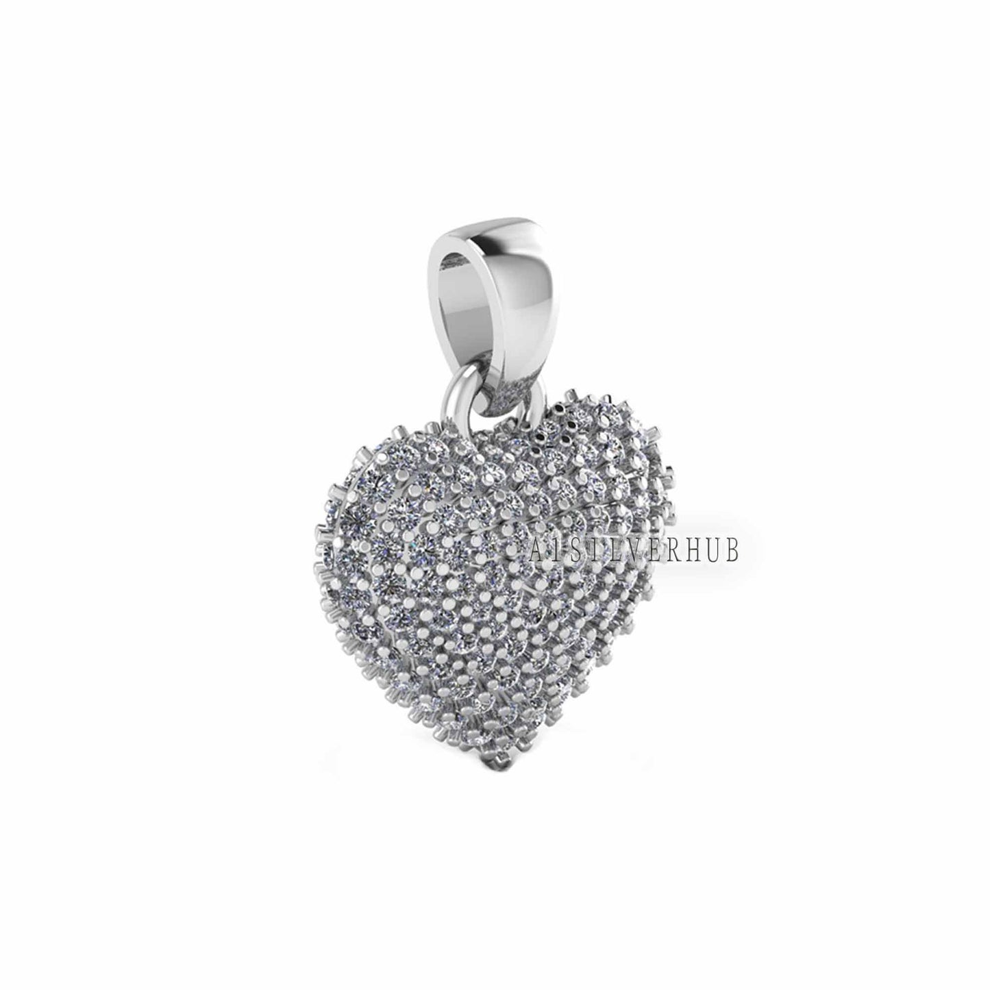 Fully Puffy Heart Pendant with Zircon Setted, 925 Sterling Silver Pendant, Pave Setting CZ, Memorial Everyday Jewelry, Gift For Loved Ones
