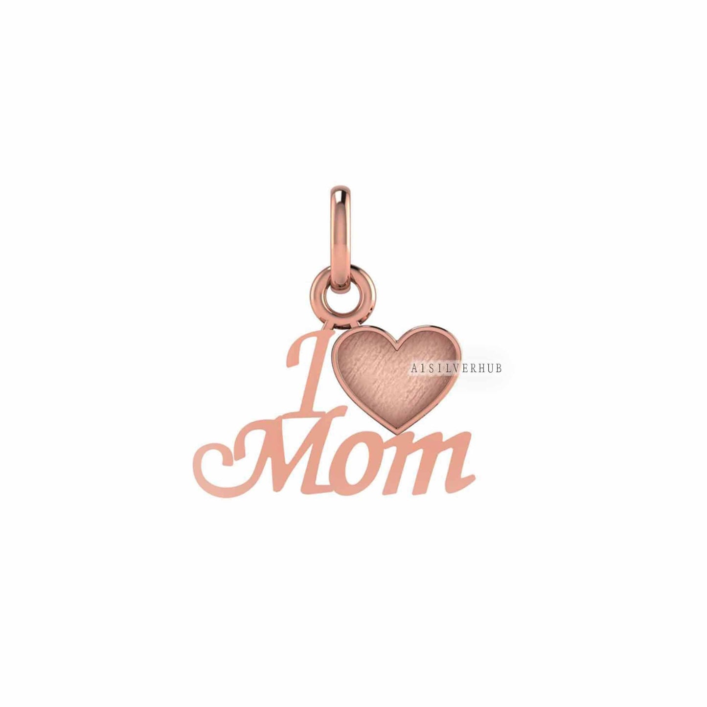 I Love Mom Memorial Pendant, 925 Sterling Solid Silver Heart Blank Bezel Good for Resin & Ashes Work, DIY Crafts Breastmilk/Keepsake Pendant