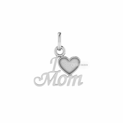I Love Mom Memorial Pendant, 925 Sterling Solid Silver Heart Blank Bezel Good for Resin & Ashes Work, DIY Crafts Breastmilk/Keepsake Pendant