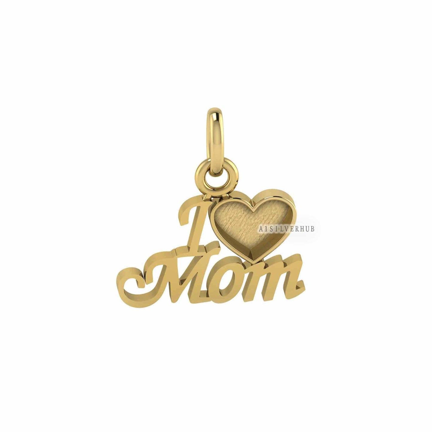 I Love Mom Memorial Pendant, 925 Sterling Solid Silver Heart Blank Bezel Good for Resin & Ashes Work, DIY Crafts Breastmilk/Keepsake Pendant