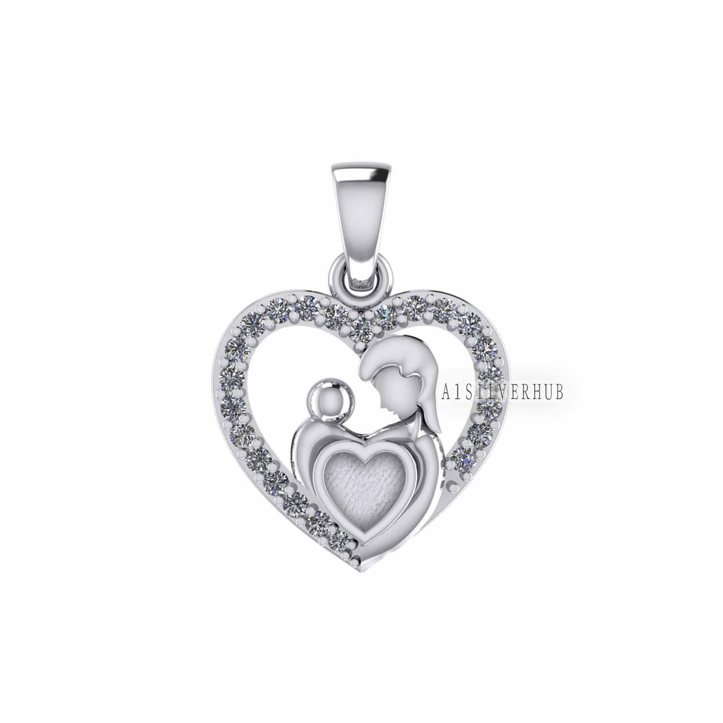 925 Sterling Silver Mother & Baby Heart 4mm Blank Bezel Pendant Setting, For Pour Resin, Breastmilk DIY, Keepsake Jewelry, Memorial Jewelry