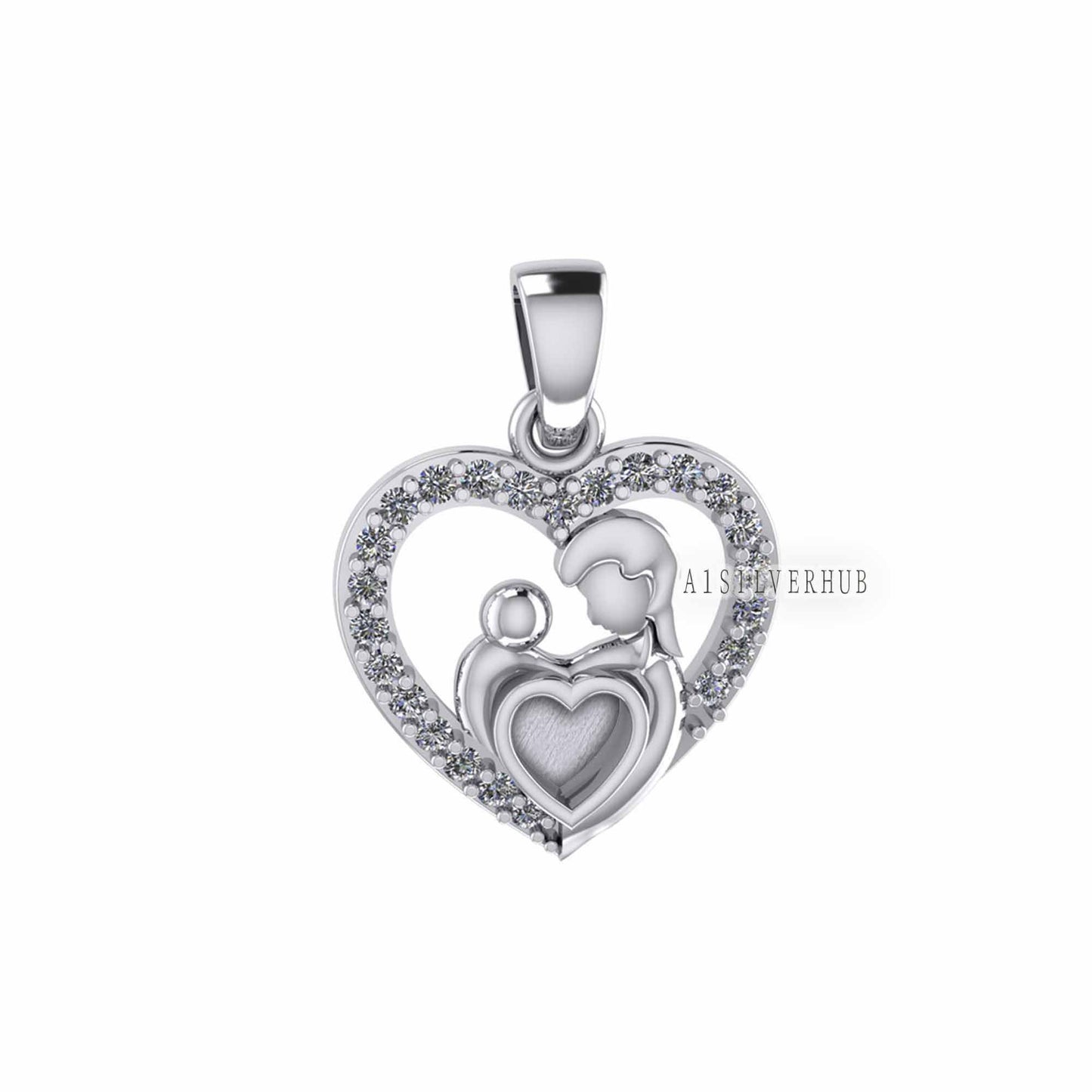 925 Sterling Silver Mother & Baby Heart 4mm Blank Bezel Pendant Setting, For Pour Resin, Breastmilk DIY, Keepsake Jewelry, Memorial Jewelry