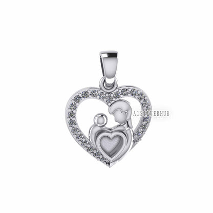 925 Sterling Silver Mother & Baby Heart 4mm Blank Bezel Pendant Setting, For Pour Resin, Breastmilk DIY, Keepsake Jewelry, Memorial Jewelry