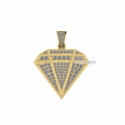 Diamond Shape Pendant with Micro Pave CZ Setted, 925 Sterling Silver Pendant, Memorial Everyday Jewelry, DIY Crafts, Gifts For Loved Ones