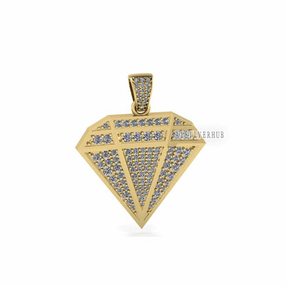 Diamond Shape Pendant with Micro Pave CZ Setted, 925 Sterling Silver Pendant, Memorial Everyday Jewelry, DIY Crafts, Gifts For Loved Ones