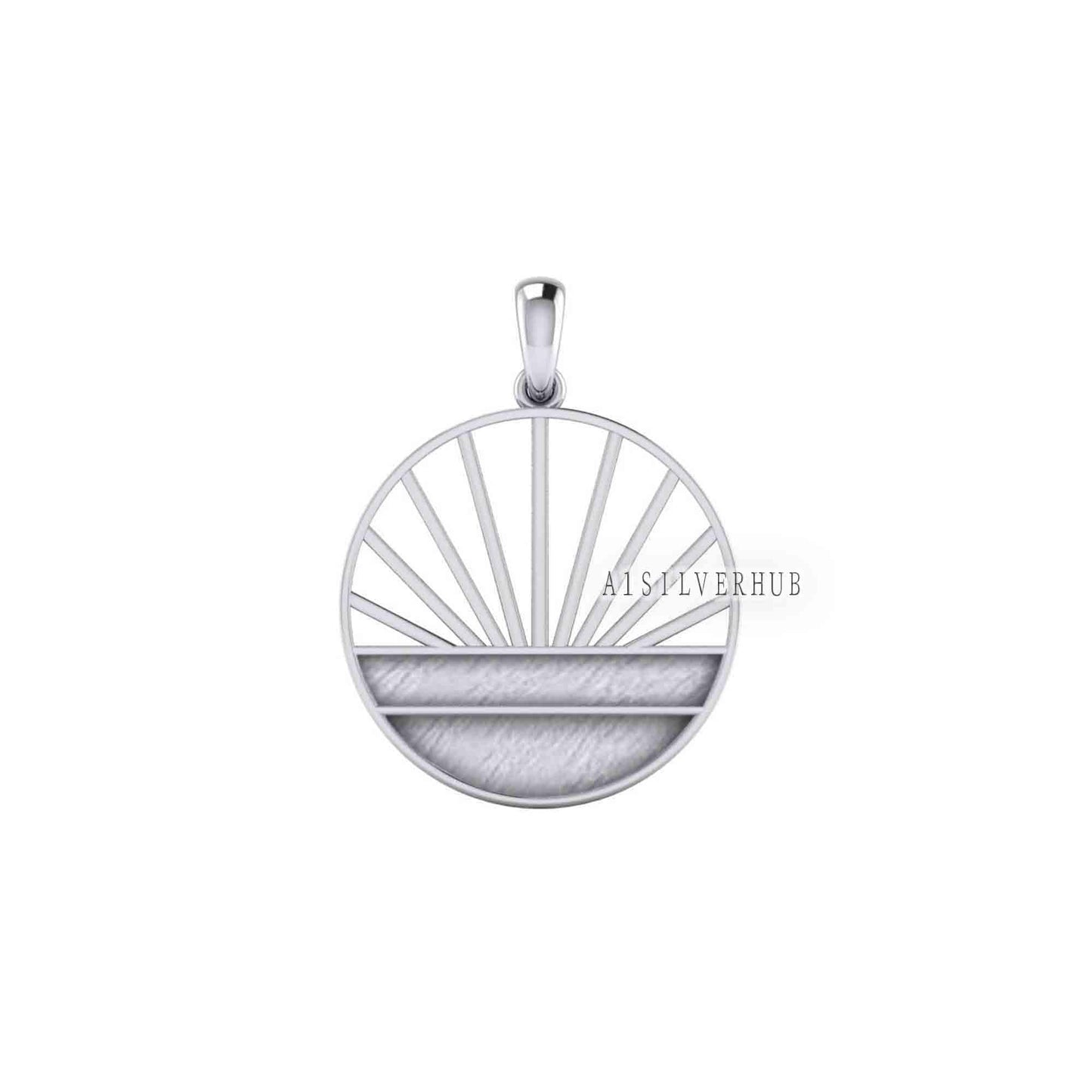 925 Sterling Solid Silver Ocean Sunrise Blank Bezel Pendant, Good for Resin & Ashes Work, Keepsake Memorial Jewelry, Breast Milk DIY Crafts
