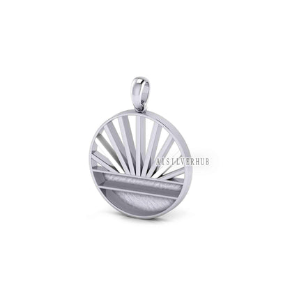 925 Sterling Solid Silver Ocean Sunrise Blank Bezel Pendant, Good for Resin & Ashes Work, Keepsake Memorial Jewelry, Breast Milk DIY Crafts