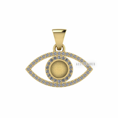 Evil Eye 5mm Round Blank Bezel Pendant Surrounded with CZ, 925 Sterling Silver Pendant, Good for Resin & Ashes Work, Keepsake Protection DIY