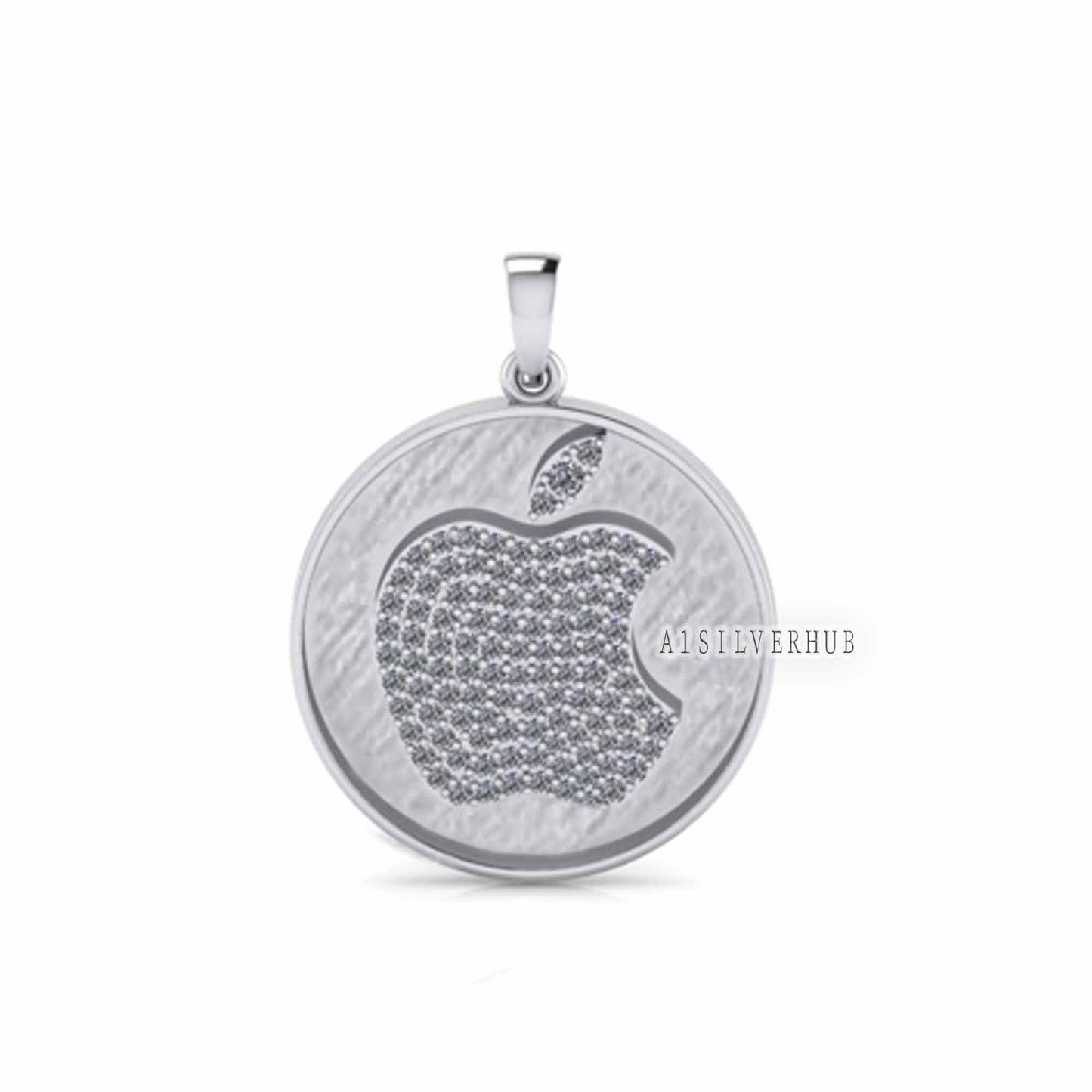 925 Sterling Silver Blank Fully Zircon Setted Apple Brand Logo Pendant Settings, Good for Resin & Ashes Work, Keepsake Breast Milk DIY Craft