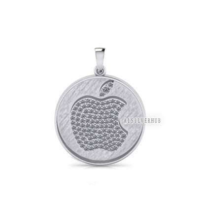 925 Sterling Silver Blank Fully Zircon Setted Apple Brand Logo Pendant Settings, Good for Resin & Ashes Work, Keepsake Breast Milk DIY Craft