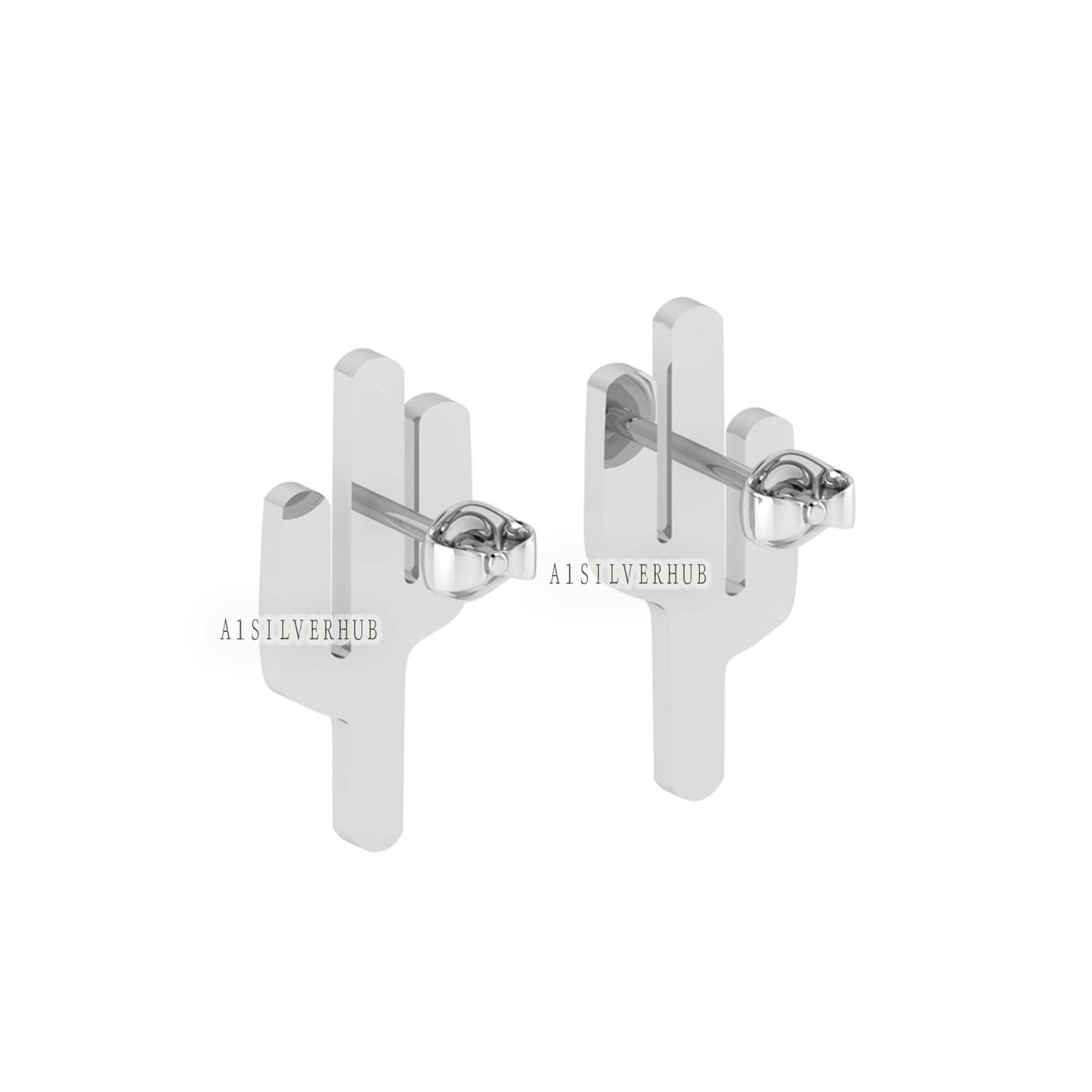 925 Sterling Silver Tiny Cactus Nature Inspired Blank Bezel Stud Earrings Settings, Good for Resin & Ashes Work, Keepsake DIY Jewelry Crafts