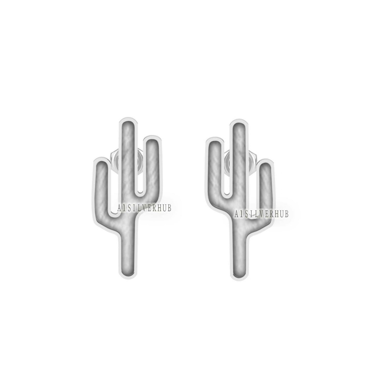 925 Sterling Silver Tiny Cactus Nature Inspired Blank Bezel Stud Earrings Settings, Good for Resin & Ashes Work, Keepsake DIY Jewelry Crafts
