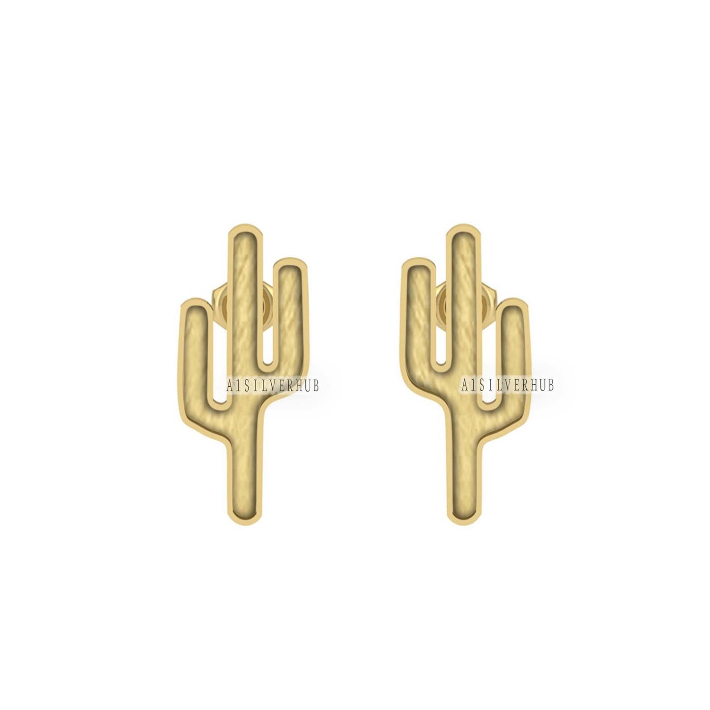 925 Sterling Silver Tiny Cactus Nature Inspired Blank Bezel Stud Earrings Settings, Good for Resin & Ashes Work, Keepsake DIY Jewelry Crafts