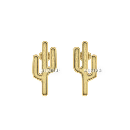 925 Sterling Silver Tiny Cactus Nature Inspired Blank Bezel Stud Earrings Settings, Good for Resin & Ashes Work, Keepsake DIY Jewelry Crafts