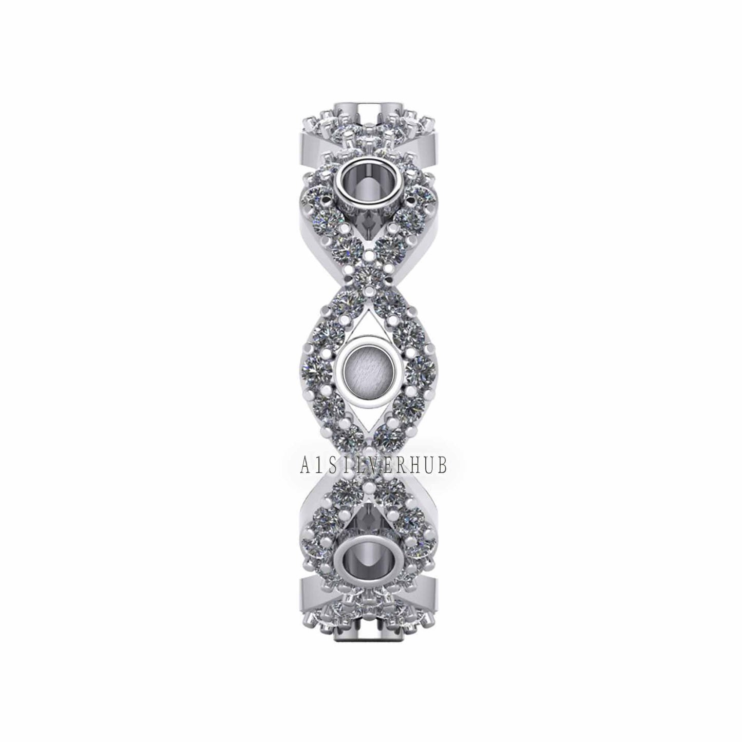 925 Sterling Solid Silver Evil Eye Style 2mm Round Blank Bezel with CZ Setted Ring, Good for Resin & Ashes Work, Keepsake Ring - Size 7 US