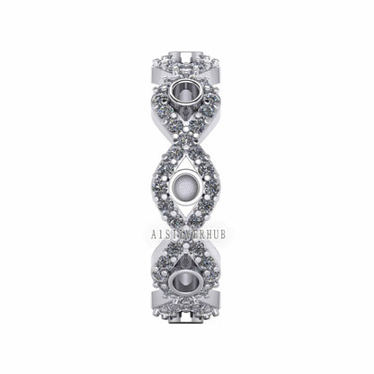 925 Sterling Solid Silver Evil Eye Style 2mm Round Blank Bezel with CZ Setted Ring, Good for Resin & Ashes Work, Keepsake Ring - Size 7 US