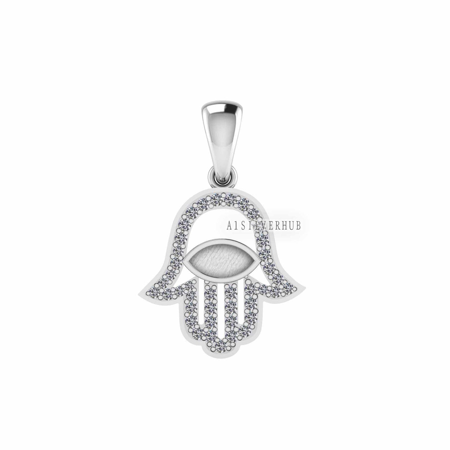 Hamsa Palm with Evil Eye 6x3mm Marquise Blank Bezel CZ Setted Pendant, 925 Sterling Silver Pendant, Good for Resin & Ashes Work, Keepsake