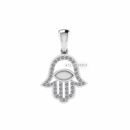 Hamsa Palm with Evil Eye 6x3mm Marquise Blank Bezel CZ Setted Pendant, 925 Sterling Silver Pendant, Good for Resin & Ashes Work, Keepsake