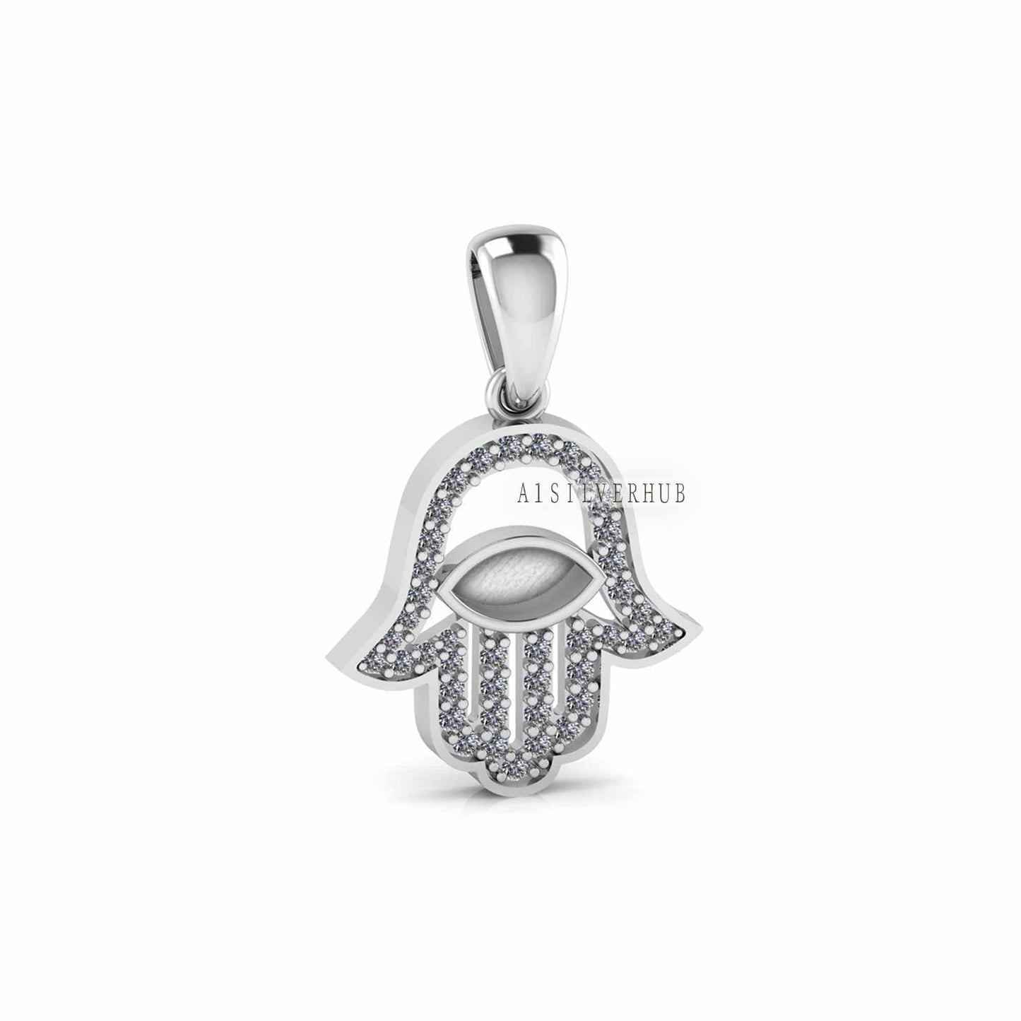 Hamsa Palm with Evil Eye 6x3mm Marquise Blank Bezel CZ Setted Pendant, 925 Sterling Silver Pendant, Good for Resin & Ashes Work, Keepsake