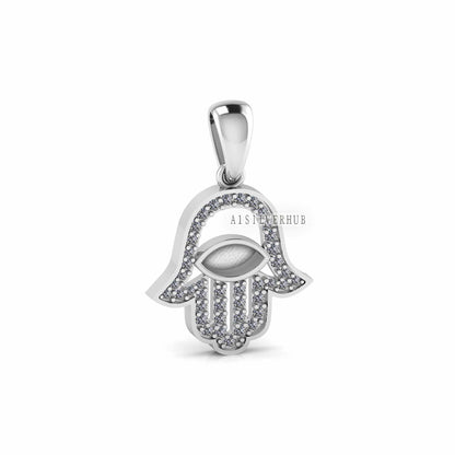 Hamsa Palm with Evil Eye 6x3mm Marquise Blank Bezel CZ Setted Pendant, 925 Sterling Silver Pendant, Good for Resin & Ashes Work, Keepsake