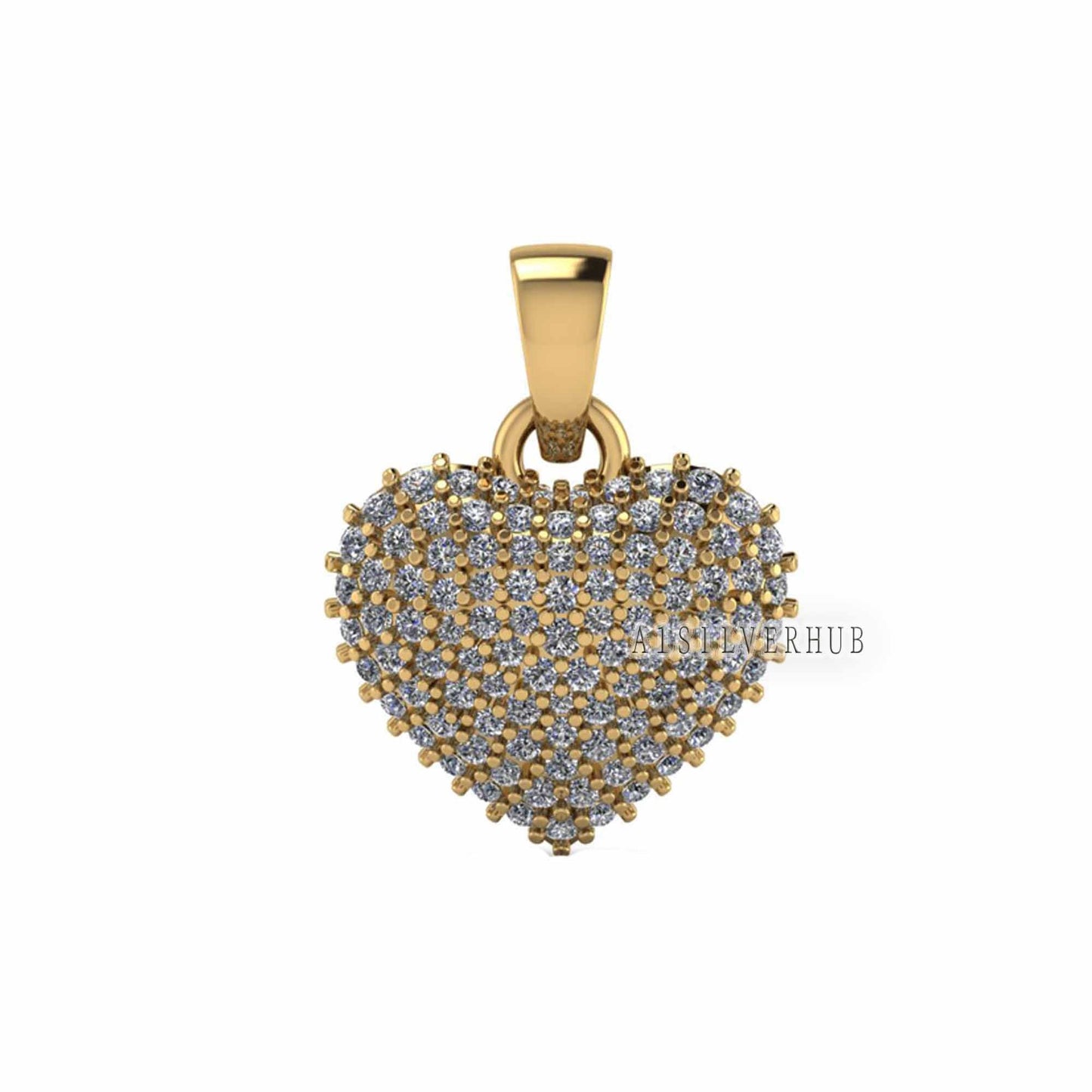 Fully Puffy Heart Pendant with Zircon Setted, 925 Sterling Silver Pendant, Pave Setting CZ, Memorial Everyday Jewelry, Gift For Loved Ones