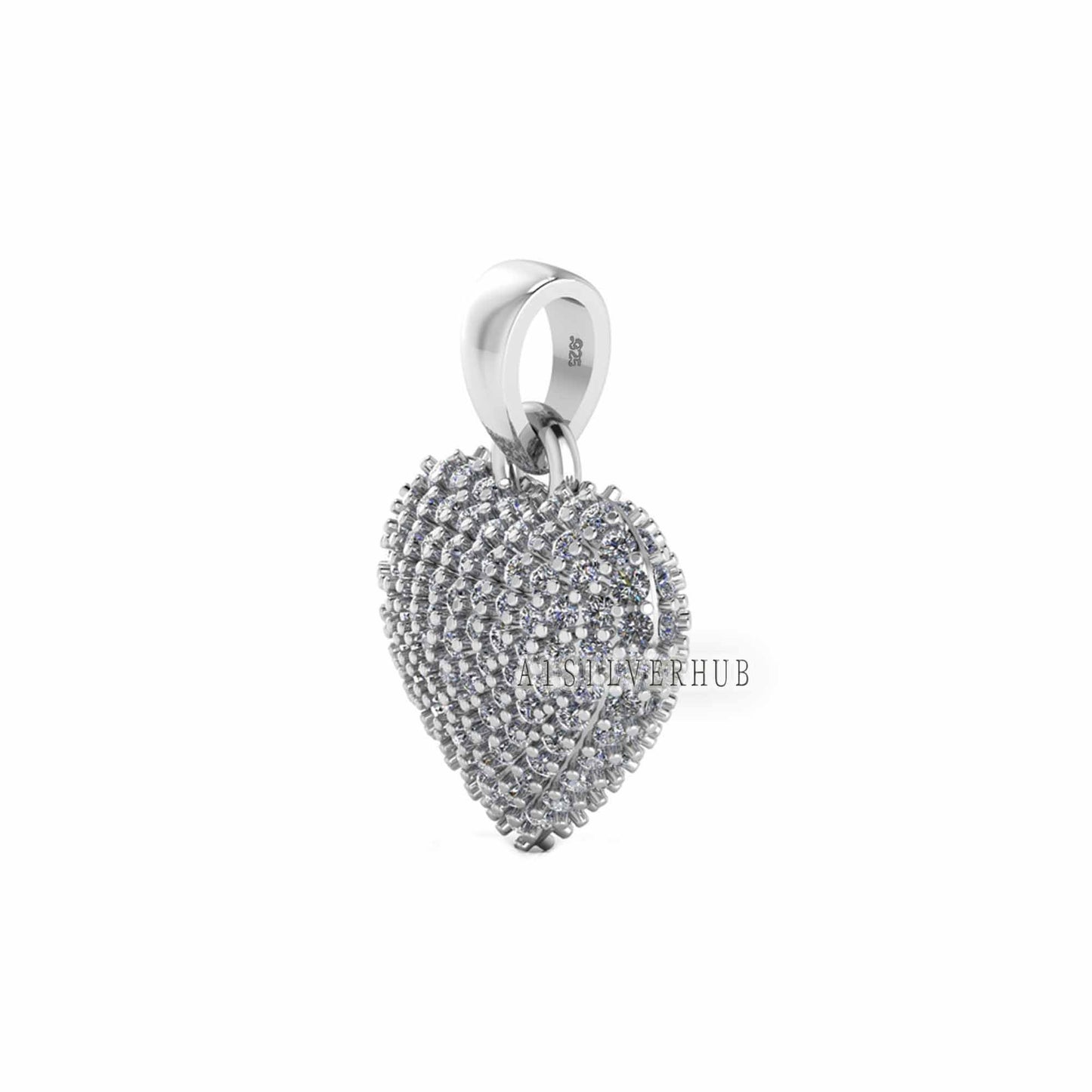 Fully Puffy Heart Pendant with Zircon Setted, 925 Sterling Silver Pendant, Pave Setting CZ, Memorial Everyday Jewelry, Gift For Loved Ones