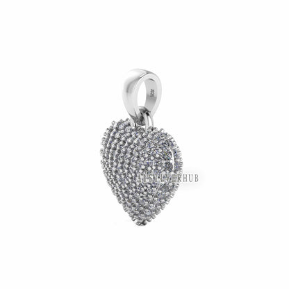 Fully Puffy Heart Pendant with Zircon Setted, 925 Sterling Silver Pendant, Pave Setting CZ, Memorial Everyday Jewelry, Gift For Loved Ones