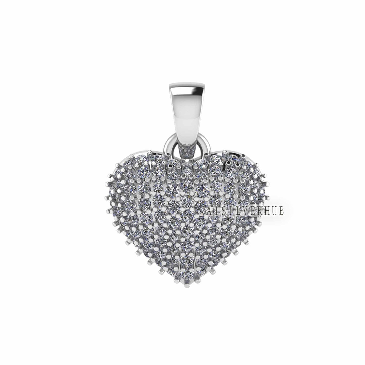 Fully Puffy Heart Pendant with Zircon Setted, 925 Sterling Silver Pendant, Pave Setting CZ, Memorial Everyday Jewelry, Gift For Loved Ones