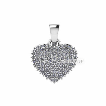 Fully Puffy Heart Pendant with Zircon Setted, 925 Sterling Silver Pendant, Pave Setting CZ, Memorial Everyday Jewelry, Gift For Loved Ones