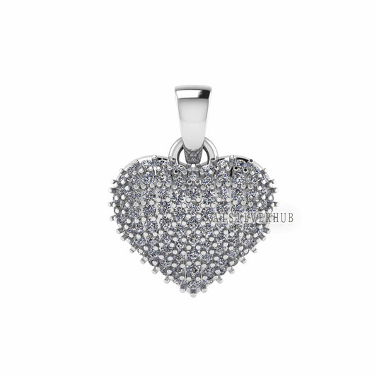 Fully Puffy Heart Pendant with Zircon Setted, 925 Sterling Silver Pendant, Pave Setting CZ, Memorial Everyday Jewelry, Gift For Loved Ones