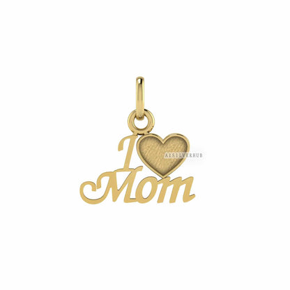 I Love Mom Memorial Pendant, 925 Sterling Solid Silver Heart Blank Bezel Good for Resin & Ashes Work, DIY Crafts Breastmilk/Keepsake Pendant