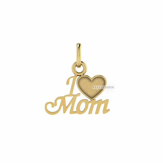 I Love Mom Memorial Pendant, 925 Sterling Solid Silver Heart Blank Bezel Good for Resin & Ashes Work, DIY Crafts Breastmilk/Keepsake Pendant