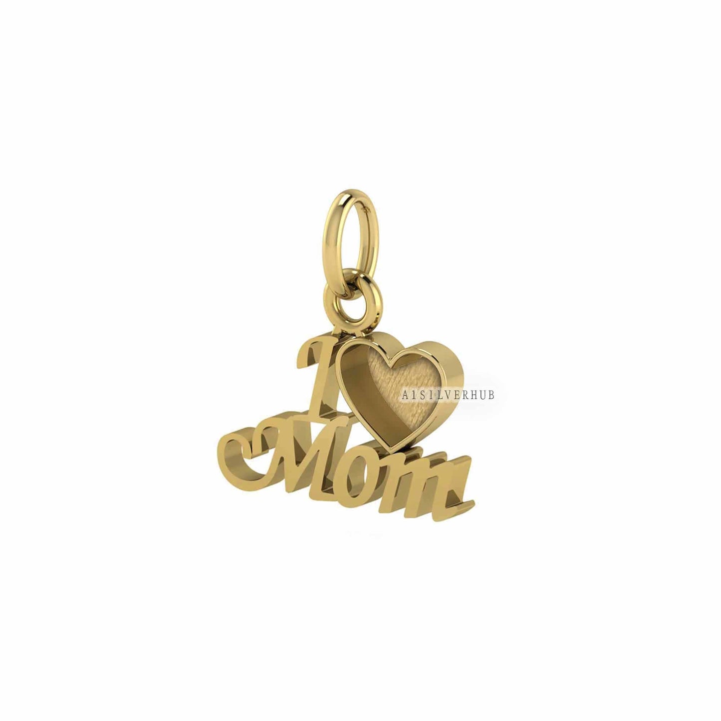 I Love Mom Memorial Pendant, 925 Sterling Solid Silver Heart Blank Bezel Good for Resin & Ashes Work, DIY Crafts Breastmilk/Keepsake Pendant