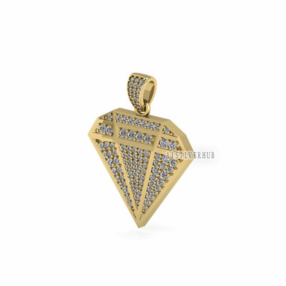 Diamond Shape Pendant with Micro Pave CZ Setted, 925 Sterling Silver Pendant, Memorial Everyday Jewelry, DIY Crafts, Gifts For Loved Ones