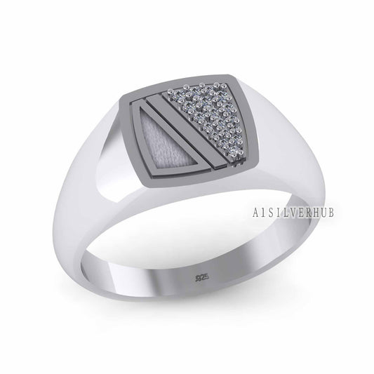 925 Sterling Solid Silver Designer Blank Bezel with CZ Setted Ring, Good for Resin & Ashes Work Breastmilk DIY Crafts, Keepsake Unisex Ring