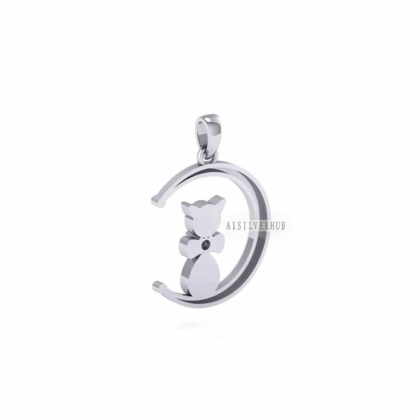 925 Sterling Solid Silver Cat on Crescent Moon Breastmilk/Keepsake Pendant Setting, Good for Resin & Ashes Work, Memorial Locket, DIY Crafts