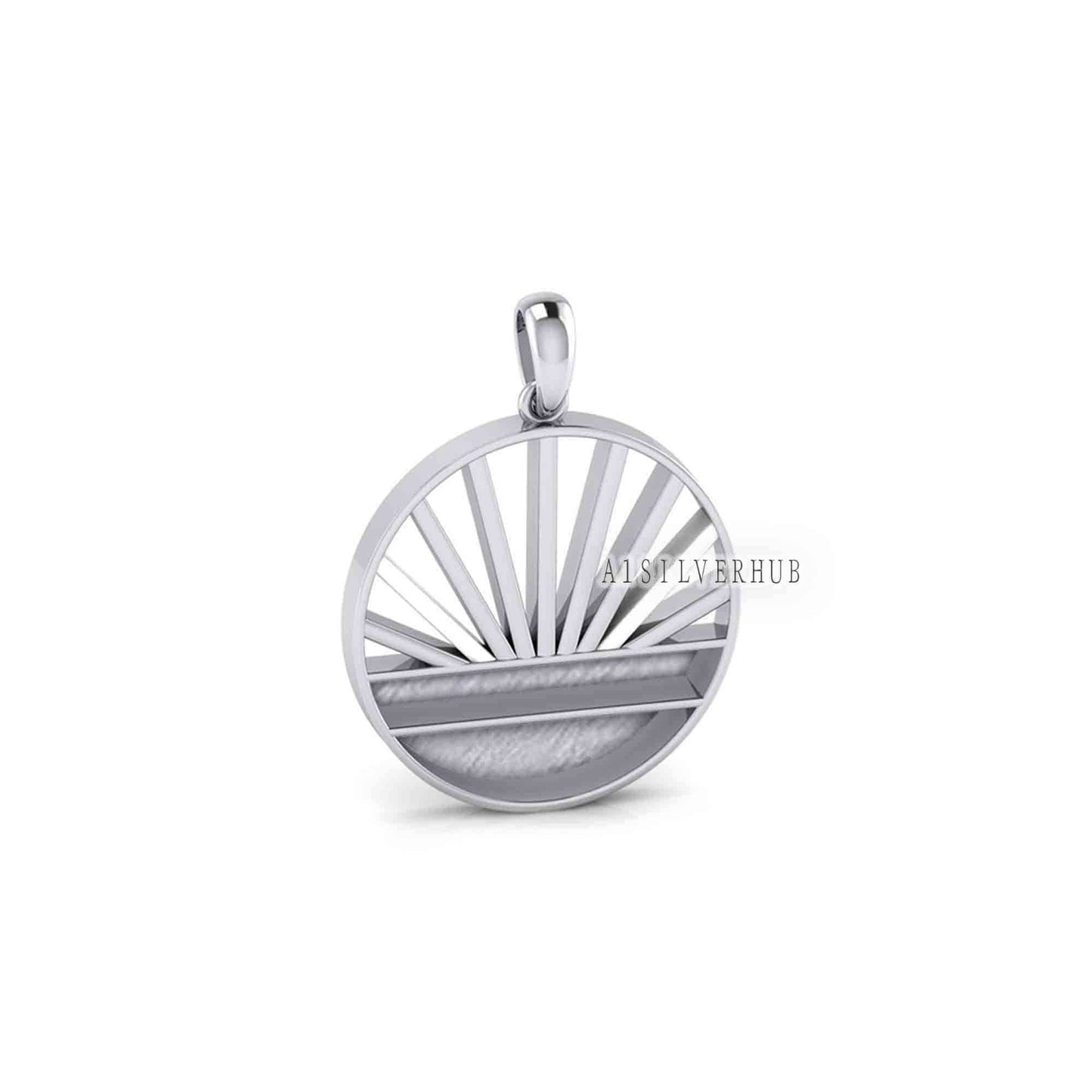 925 Sterling Solid Silver Ocean Sunrise Blank Bezel Pendant, Good for Resin & Ashes Work, Keepsake Memorial Jewelry, Breast Milk DIY Crafts