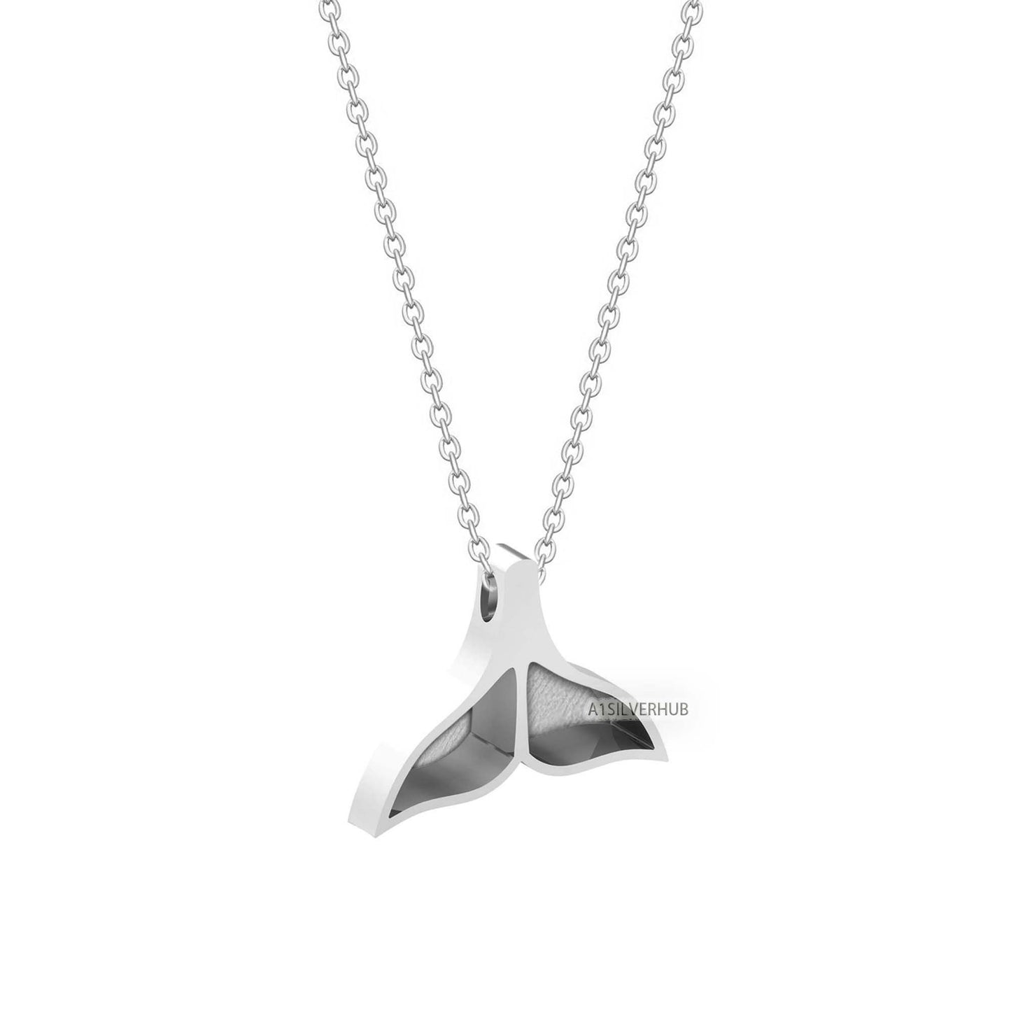 925 Sterling Silver Whale Tail Blank Bezel Pendant Necklace,Good for Resin & Ashes Work, Mermaid Tail Keepsake/Breastmilk DIY 16''+2'' Chain