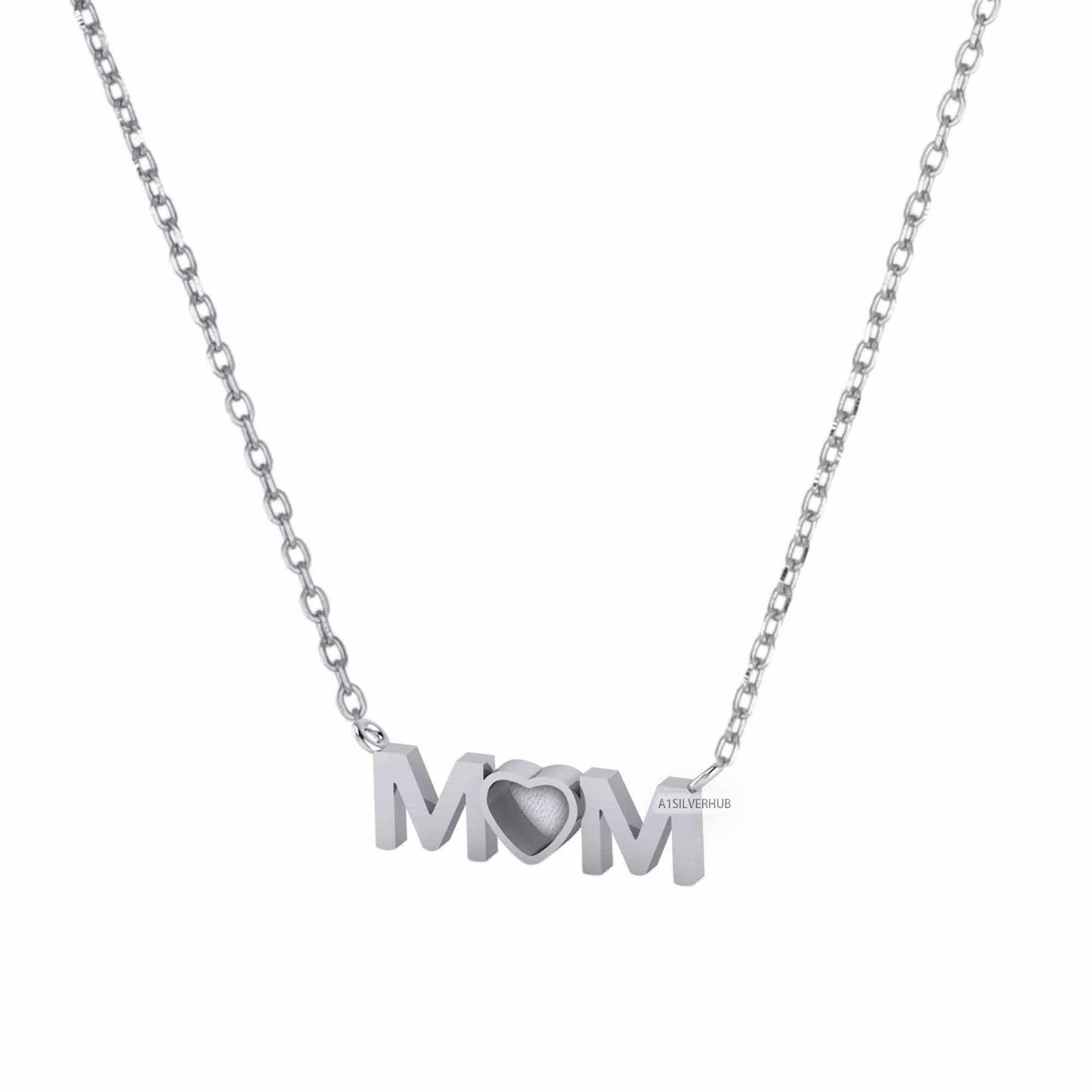 925 Sterling Silver Heart Blank Bezel MOM Pendant Necklace,Good for Resin & Ashes, Keepsake/Breastmilk DIY 16''+2'' Chain, Mother's Day Gift