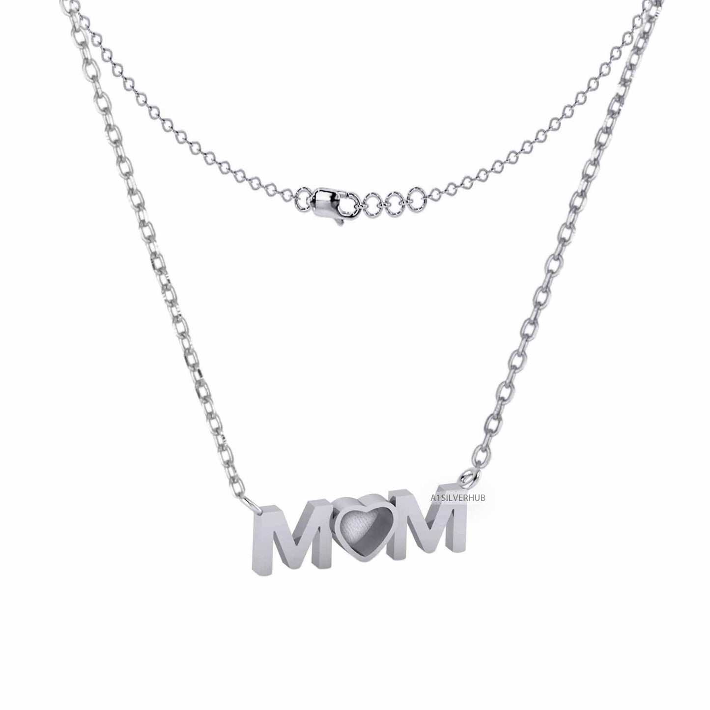 925 Sterling Silver Heart Blank Bezel MOM Pendant Necklace,Good for Resin & Ashes, Keepsake/Breastmilk DIY 16''+2'' Chain, Mother's Day Gift