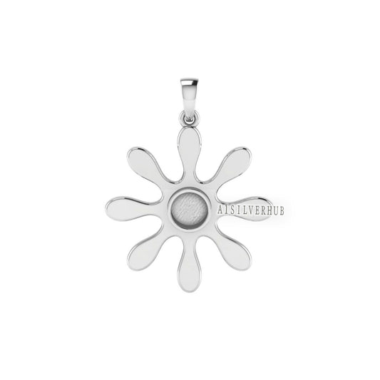 925 Sterling Silver Splash Designer 6mm Round Blank Bezel Pendant, Good for Resin & Ashes Work, Keepsake Memorial, Breast Milk DIY Crafts