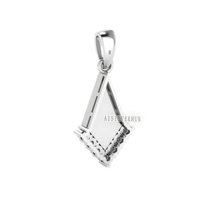Kite Shape 6x12mm Blank Bezel with Zircon Setted, 925 Sterling Silver Pendant, Good for Resin & Ashes Work, Breastmilk DIY, Keepsake Jewelry