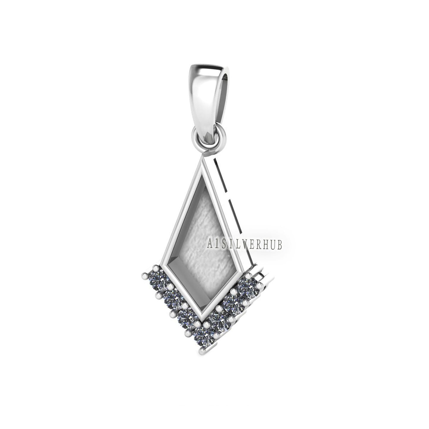 Kite Shape 6x12mm Blank Bezel with Zircon Setted, 925 Sterling Silver Pendant, Good for Resin & Ashes Work, Breastmilk DIY, Keepsake Jewelry