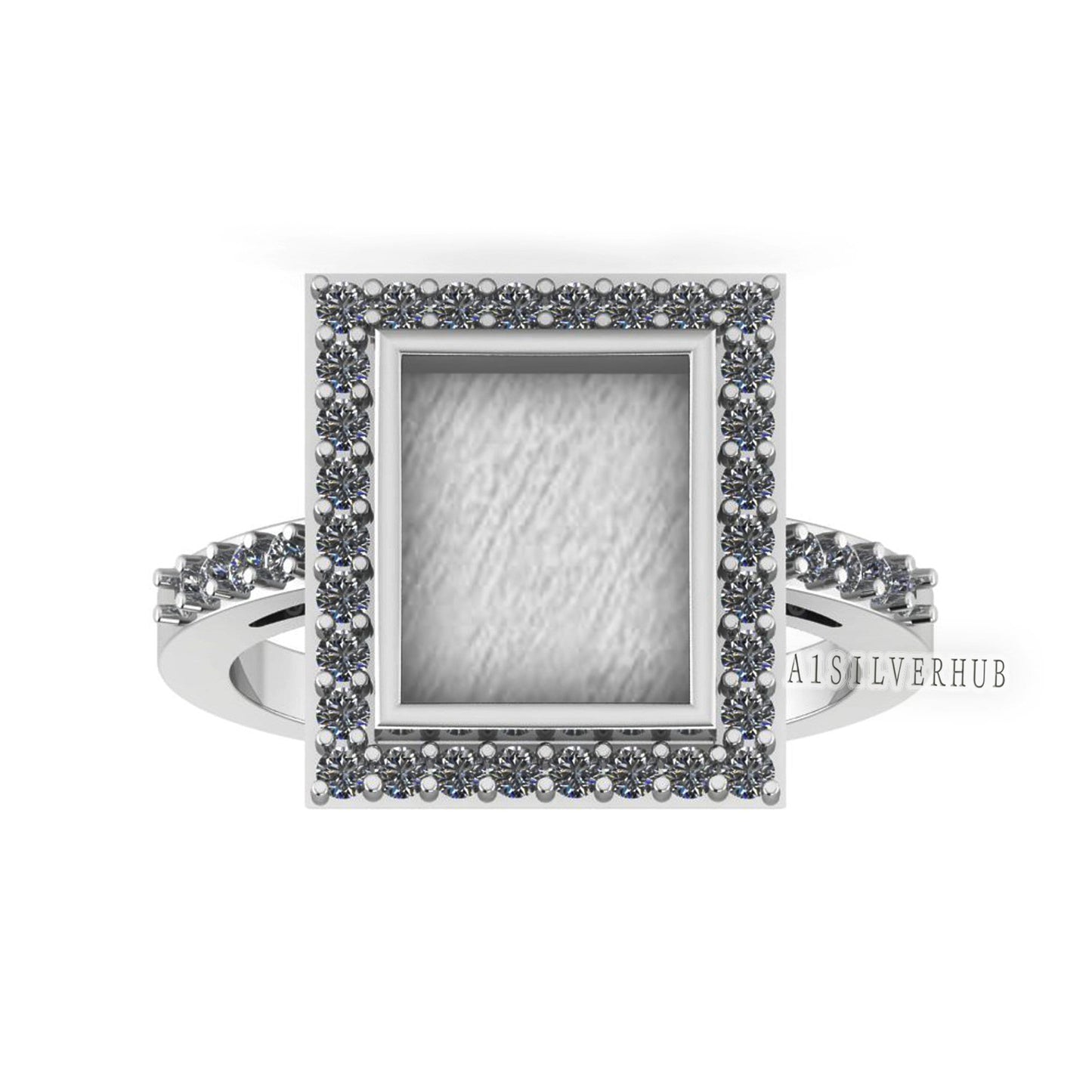 925 Sterling Solid Silver 8x10mm Rectangle Blank Bezel with Zircon Setted Ring, Good for Stone, Resin & Ashes, Keepsake/Breastmilk DIY Craft