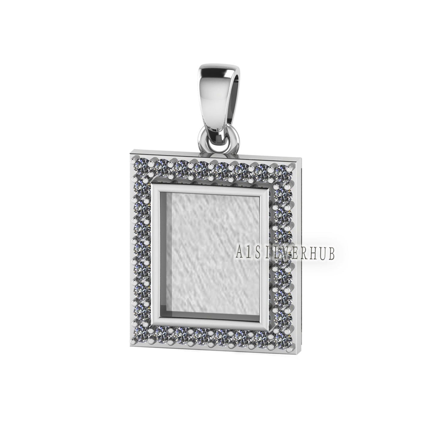 Rectangle Shape 8x10mm Blank Bezel with CZ Setted, 925 Sterling Silver Pendant, Good for Resin & Ashes Work, Keepsake/Breastmilk DIY Crafts