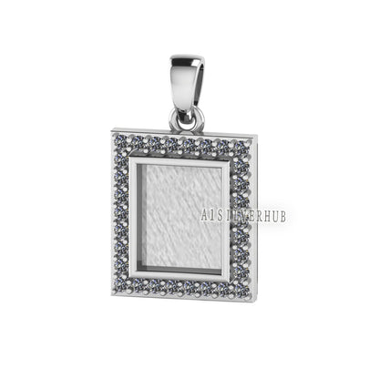 Rectangle Shape 8x10mm Blank Bezel with CZ Setted, 925 Sterling Silver Pendant, Good for Resin & Ashes Work, Keepsake/Breastmilk DIY Crafts
