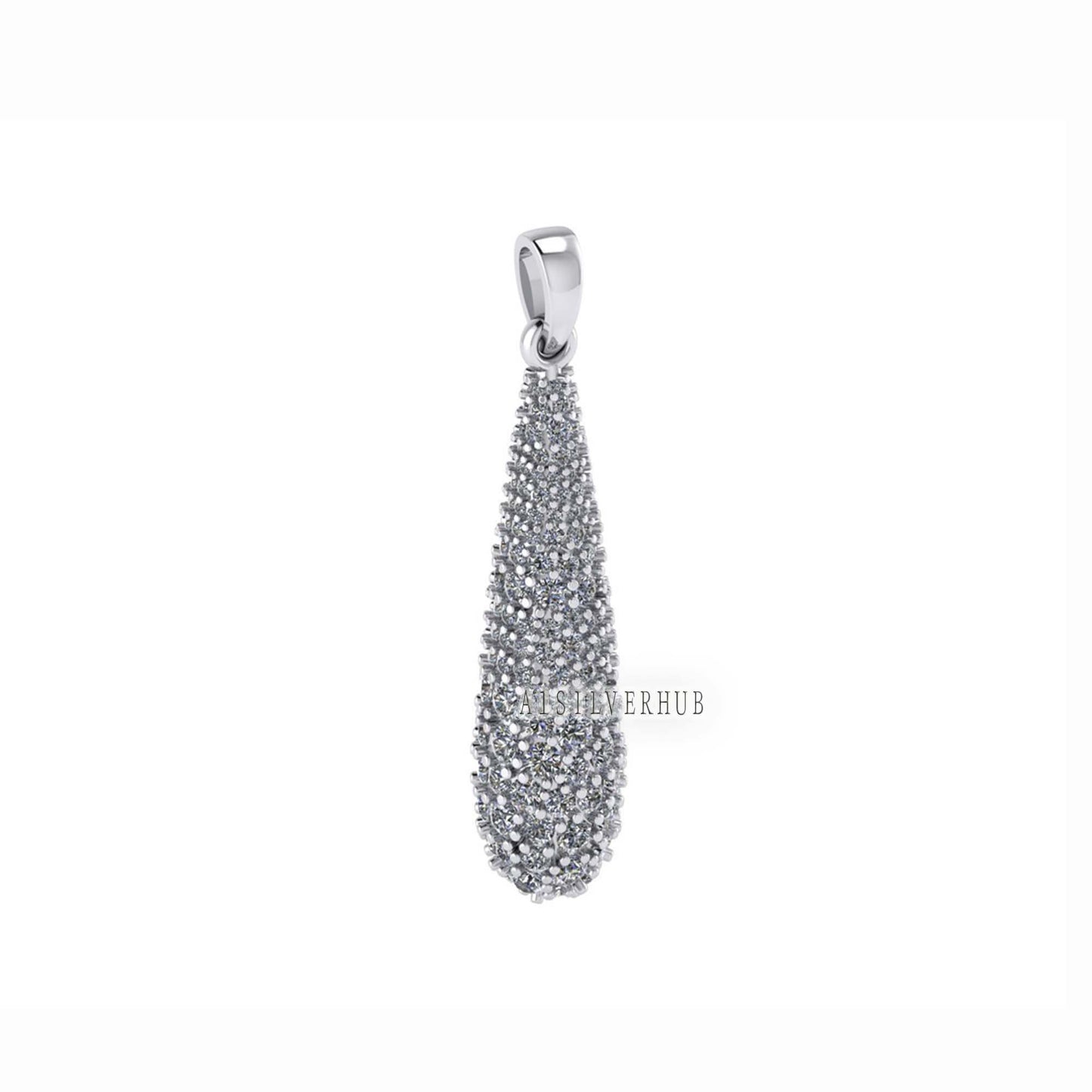 Long Teardrop Shape Pendant with Fully Zircon Setted, 925 Sterling Silver Pendant, Pave Setting CZ, Party Wear Jewelry, Gifts For Loved Ones
