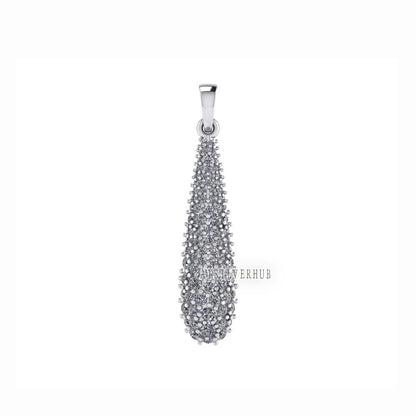 Long Teardrop Shape Pendant with Fully Zircon Setted, 925 Sterling Silver Pendant, Pave Setting CZ, Party Wear Jewelry, Gifts For Loved Ones