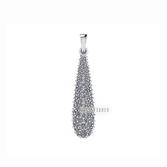 Long Teardrop Shape Pendant with Fully Zircon Setted, 925 Sterling Silver Pendant, Pave Setting CZ, Party Wear Jewelry, Gifts For Loved Ones